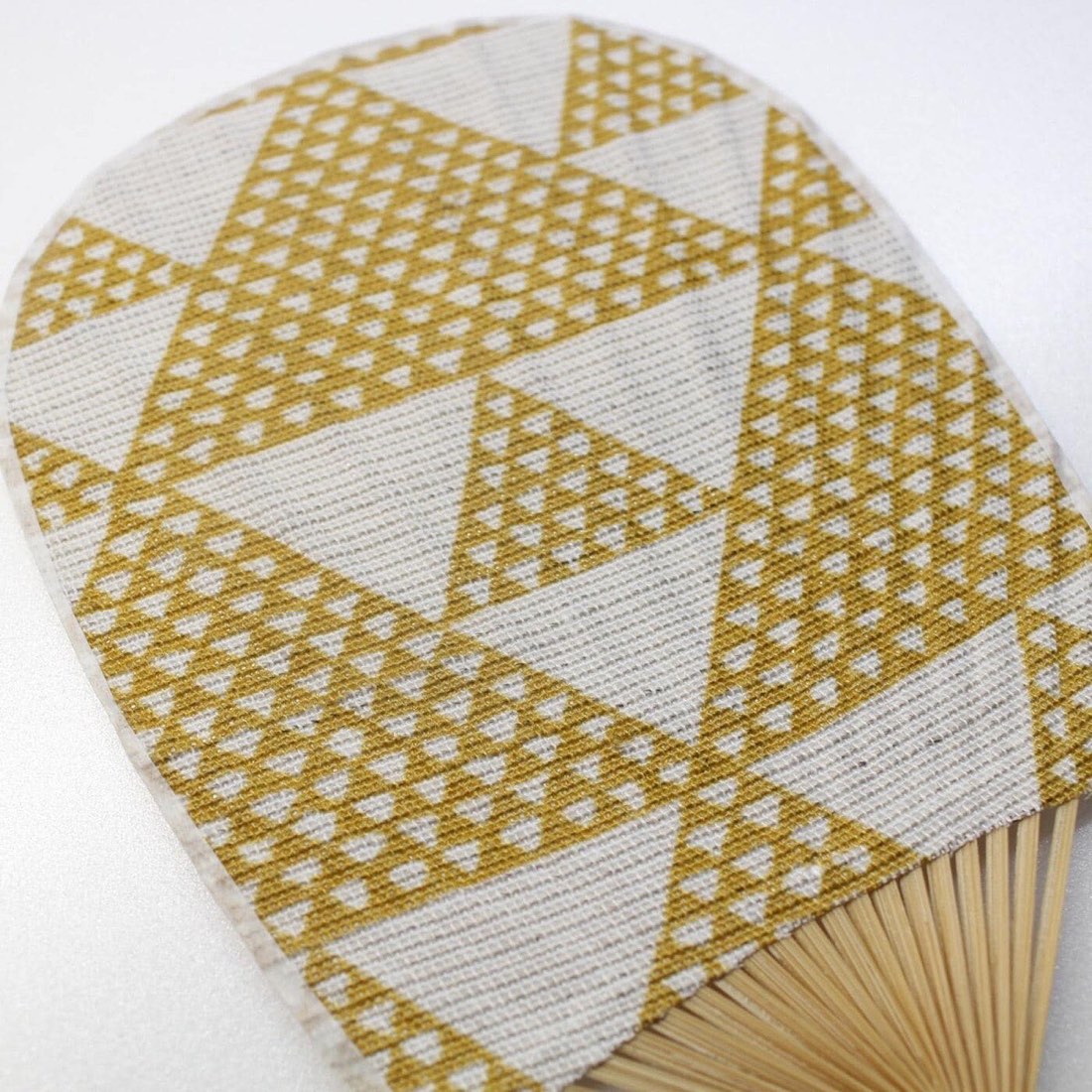 Mini Japanese Uchiwa Fan, Linen Uroko Scale Motif, Bamboo Frame, Made in Japan — view 4