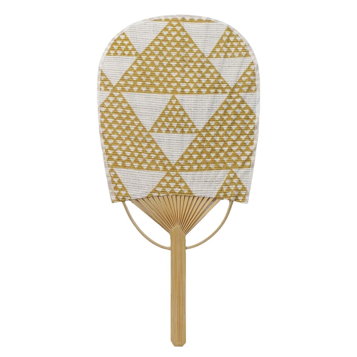 Mini Japanese Uchiwa Fan, Linen Uroko Scale Motif, Bamboo Frame, Made in Japan — view 7
