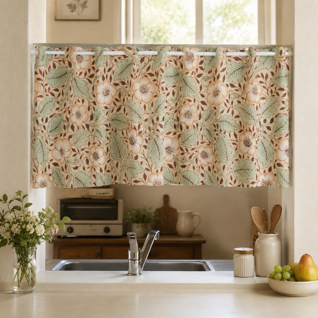 Refined Japanese Cafe Curtain, Stained Glass, Vintage Style, Gothic, Valance 47.2x17.7 in, Vintage Kitchen — view 2