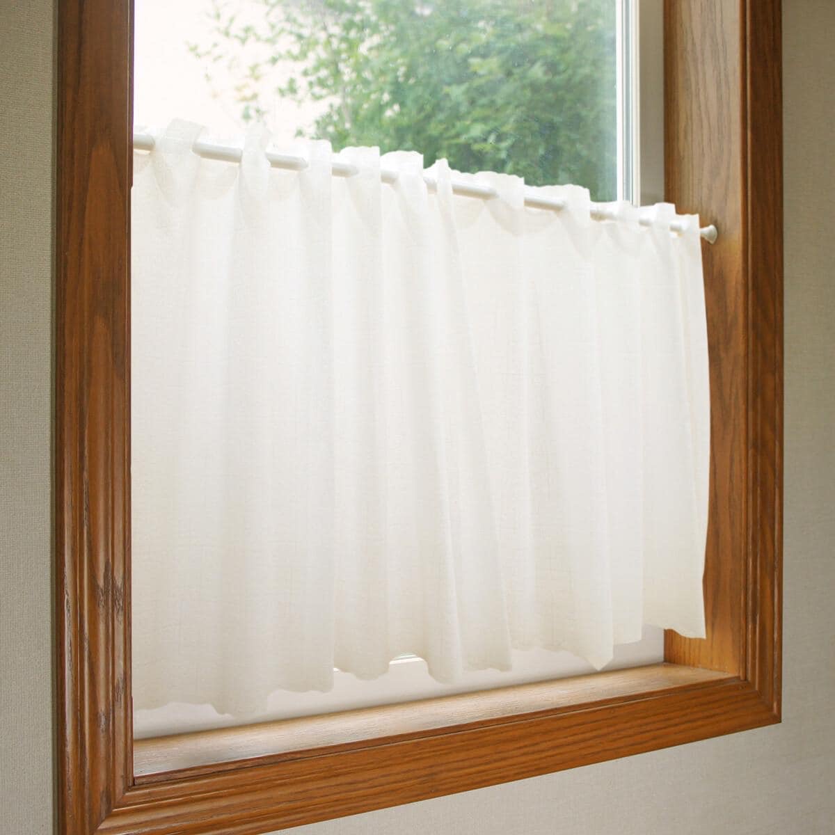 Refined Japanese Cafe Curtain, Tsumugi Look, Beige, Natural, Sheer Valance 59.1x17.7 in, Natural Kitchen — view 4