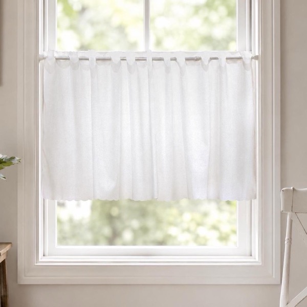 Refined Japanese Cafe Curtain, Tsumugi Look, Beige, Natural, Sheer Valance 59.1x17.7 in, Natural Kitchen